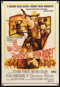 2b344 MAGNIFICENT SEVEN RIDE Aust 1sh '72 art of cowboy Lee Van Cleef firing six-shooter!