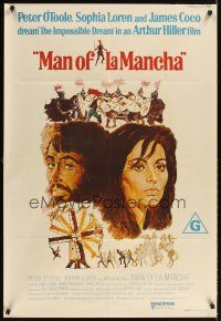 2b345 MAN OF LA MANCHA Aust 1sh '72 Peter O'Toole, Sophia Loren, cool Ted CoConis art!