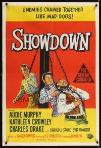 2b358 SHOWDOWN Aust 1sh '63 stone litho art of Audie Murphy & enemies chained together!