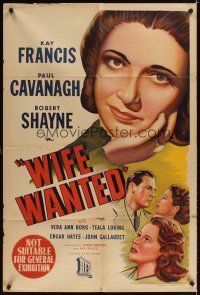 2b370 WIFE WANTED Aust 1sh '46 Kay Francis, Paul Cavanagh, Robert Shayne!