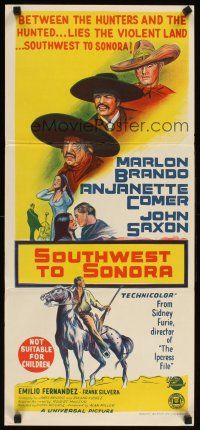 2b382 APPALOOSA Aust daybill '66 stone litho of Marlon Brando, Southwest to Sonora!
