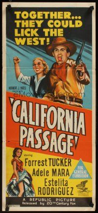 2b396 CALIFORNIA PASSAGE Aust daybill '50 artwork of cowboy Forrest Tucker & Adele Mara!