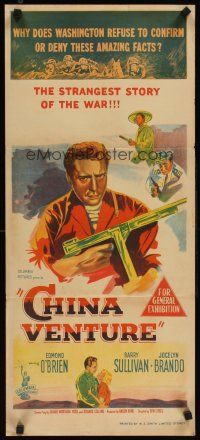2b414 CHINA VENTURE Aust daybill '53 directed by Don Siegel, art of Edmond O'Brien with gun!