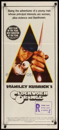 2b418 CLOCKWORK ORANGE Aust daybill '72 Stanley Kubrick classic, Castle art of Malcolm McDowell!