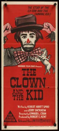 2b419 CLOWN & THE KID Aust daybill '62 circus crime, ex-con hides behind carnival greasepaint!