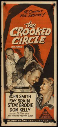2b430 CROOKED CIRCLE Aust daybill '57 two-fisted boxing champ vs crooked underworld, cool art!