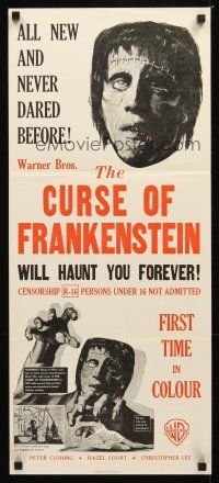 2b435 CURSE OF FRANKENSTEIN New Zealand daybill '57 Peter Cushing, cool close up monster artwork!