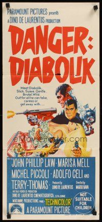 2b437 DANGER: DIABOLIK Aust daybill '68 Mario Bava, John Phillip Law & sexy Marisa Mell!