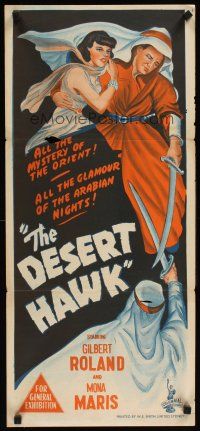 2b450 DESERT HAWK Aust daybill '44 Gilbert Roland, Mona Maris, stone litho art from serial!