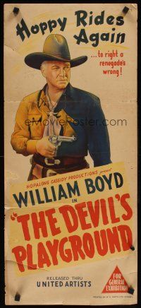 2b452 DEVIL'S PLAYGROUND Aust daybill '46 stone litho art of William Boyd as Hopalong Cassidy