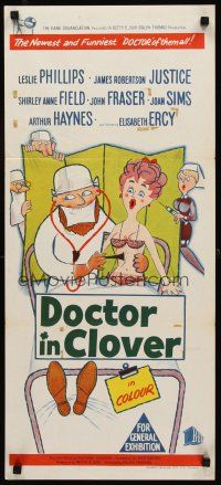 2b457 DOCTOR IN CLOVER Aust daybill '66 wacky artwork of doctor examining half-naked girl!