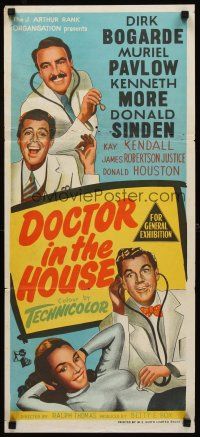 2b458 DOCTOR IN THE HOUSE Aust daybill '55 great art of Dr. Dirk Bogarde examining sexy babe!