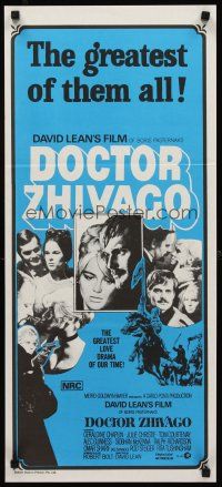 2b459 DOCTOR ZHIVAGO Aust daybill R70s Omar Sharif, Julie Christie, David Lean English epic!