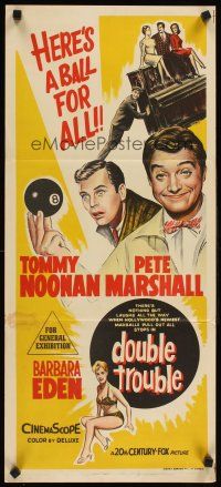 2b460 DOUBLE TROUBLE Aust daybill '60 Tommy Noonan, Pete Marshall, sexy Barbara Eden!