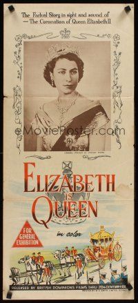2b475 ELIZABETH IS QUEEN Aust daybill '53 cool art & image from English documentary!