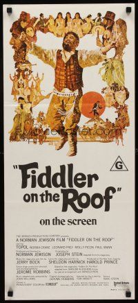 2b487 FIDDLER ON THE ROOF Aust daybill '71 cool art of Topol & cast by Ted CoConis!