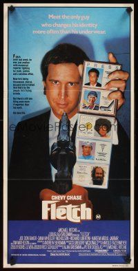 2b496 FLETCH Aust daybill '85 Michael Ritchie, wacky detective Chevy Chase has gun pulled on him!