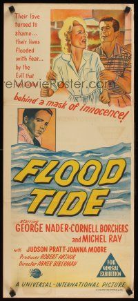 2b497 FLOOD TIDE Aust daybill '58 their love lived in fear of a boy with a twisted hate!