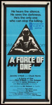 2b504 FORCE OF ONE Aust daybill '78 Chuck Norris is so bad he hears silence & sees darkness!