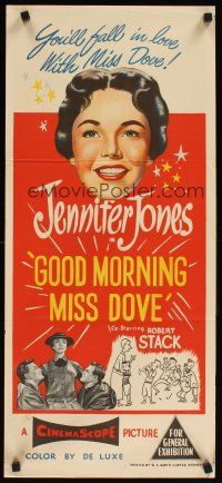 2b521 GOOD MORNING MISS DOVE Aust daybill '55 artwork of smiling teacher Jennifer Jones!