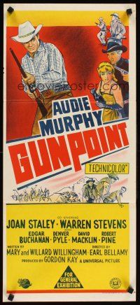 2b533 GUNPOINT Aust daybill '66 different stone litho image of cowboy Audie Murphy!