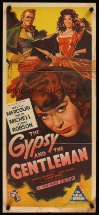 2b536 GYPSY & THE GENTLEMAN Aust daybill '58 sexy Melina Mercouri, directed by Joseph Losey!