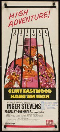2b538 HANG 'EM HIGH Aust daybill '68 Clint Eastwood, they hung the wrong man, cool art by Kossin!