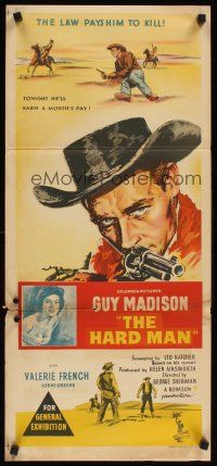 2b541 HARD MAN Aust daybill '57 art of Guy Madison with revolver, Valerie French!