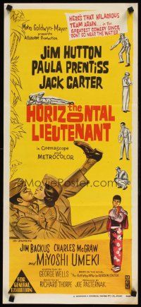 2b559 HORIZONTAL LIEUTENANT Aust daybill '62 art of military soldiers Jim Hutton & Paula Prentiss!