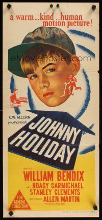 2b596 JOHNNY HOLIDAY Aust daybill '50 introducing Allen Martin, a warm, kind, human motion picture!