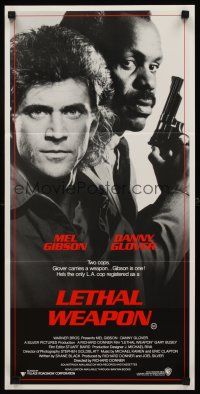 2b631 LETHAL WEAPON Aust daybill '87 great close image of cop partners Mel Gibson & Danny Glover!