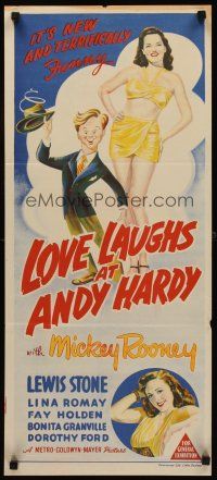 2b649 LOVE LAUGHS AT ANDY HARDY Aust daybill '47 wonderful art of Mickey Rooney with sexy girl!