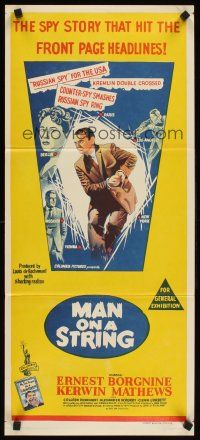 2b661 MAN ON A STRING Aust daybill '60 art of Ernest Borgnine who spent 10 years as a counterspy!