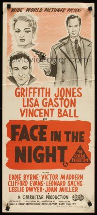 2b674 MENACE IN THE NIGHT Aust daybill '58 a girl white with fear on a night dark with shame!