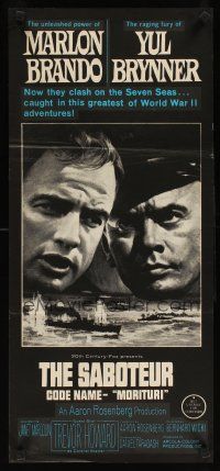 2b684 MORITURI Aust daybill '65 art of Marlon Brando & Nazi captain Yul Brynner, The Saboteur!