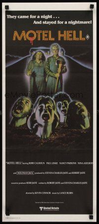 2b686 MOTEL HELL Aust daybill '80 wild horror art, they came for a night, stayed for a nightmare!