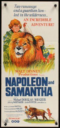 2b692 NAPOLEON & SAMANTHA Aust daybill '72 Disney, very 1st Jodie Foster, art of lion!