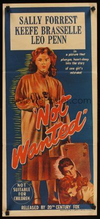 2b703 NOT WANTED Aust daybill '49 unwed mother Sally Forrest, her story is the nation's problem!