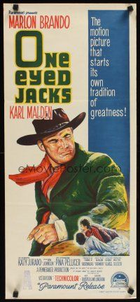 2b713 ONE EYED JACKS Aust daybill '61 great stone litho of star & director Marlon Brando!