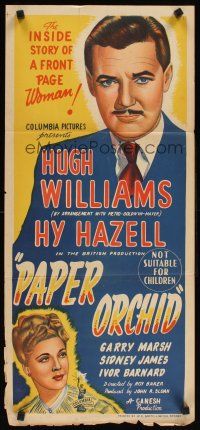 2b721 PAPER ORCHID Aust daybill '49 Hugh Williams, Hy Hazell, stone litho art of front page woman!