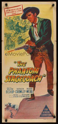 2b732 PHANTOM STAGECOACH Aust daybill '57 art of William Bishop shooting it out with bad guys!