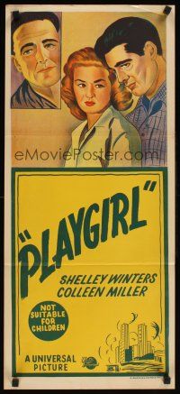 2b739 PLAYGIRL Aust daybill '54 Barry Sullivan, there's a price tag on sexy Shelley Winters!