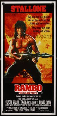 2b764 RAMBO FIRST BLOOD PART II Aust daybill '85 no man, no law, no war can stop Stallone!