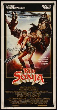 2b769 RED SONJA Aust daybill '85 great Casaro fantasy art of Brigitte Nielsen & Schwarzenegger!