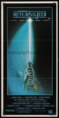 2b772 RETURN OF THE JEDI style A Aust daybill '83 George Lucas, art of hands holding lightsaber!