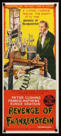 2b775 REVENGE OF FRANKENSTEIN Aust daybill '69 Peter Cushing, cool different stone litho!