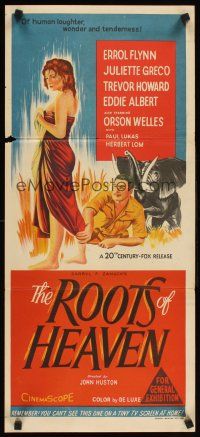 2b794 ROOTS OF HEAVEN Aust daybill '58 John Huston, Errol Flynn & sexy Julie Greco in Africa!