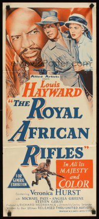 2b801 ROYAL AFRICAN RIFLES Aust daybill '53 Louis Hayward, Veronica Hurst, stone litho art!