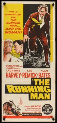 2b803 RUNNING MAN Aust daybill '63 Carol Reed, time is running out for Laurence Harvey & Remick!