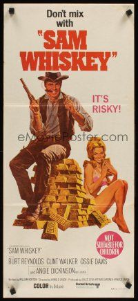 2b809 SAM WHISKEY Aust daybill '69 art of Burt Reynolds & sexy Angie Dickinson and pile of gold!